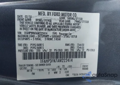2010 Ford Focus Se from USA, damaged, VIN 1FAHP3FN7AW222414